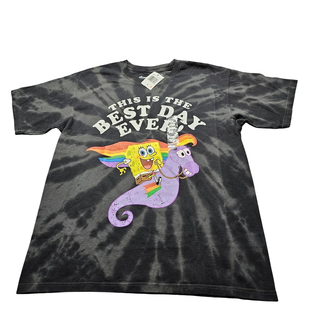 Nickelodeon SpongeBob Best Day Ever T-Shirt Medium Black Tie Dye Graphic Tee